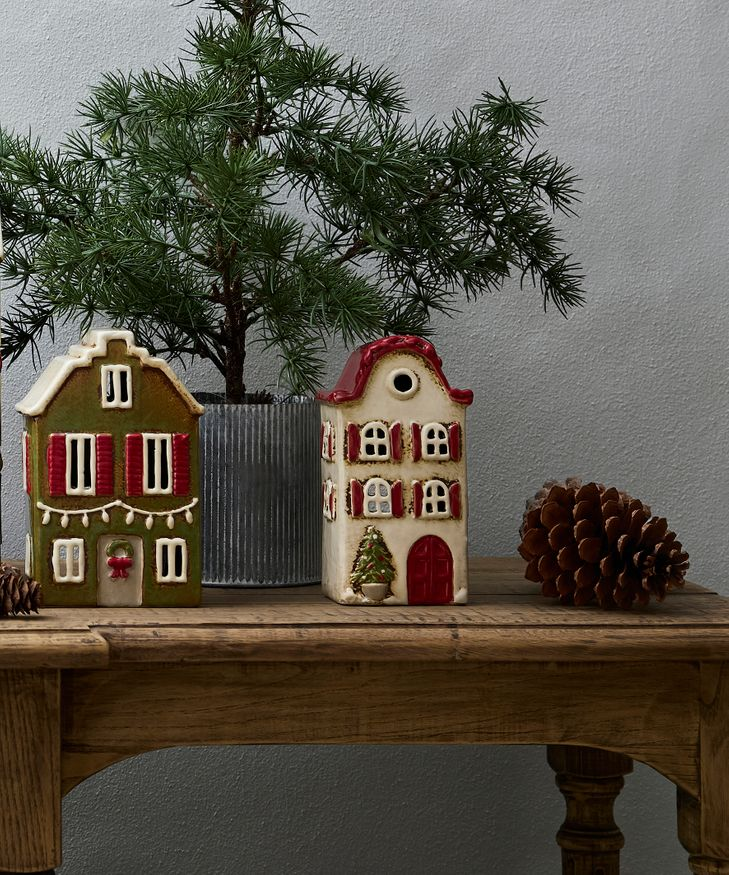 French Country Alsace Tea Light Villa Christmas Stone with Red Shutters