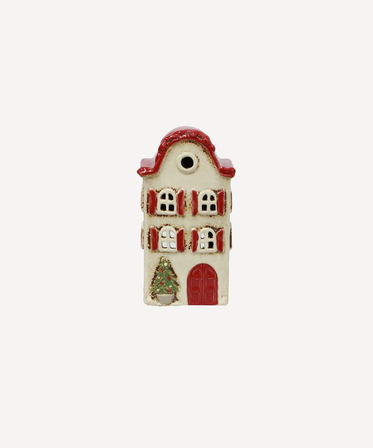 French Country Alsace Tea Light Villa Christmas Stone with Red Shutters