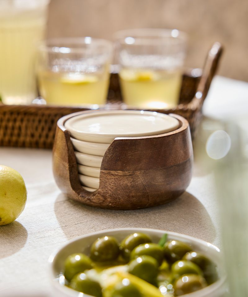 French Country Porto Round Porcelain Coaster (6PC)