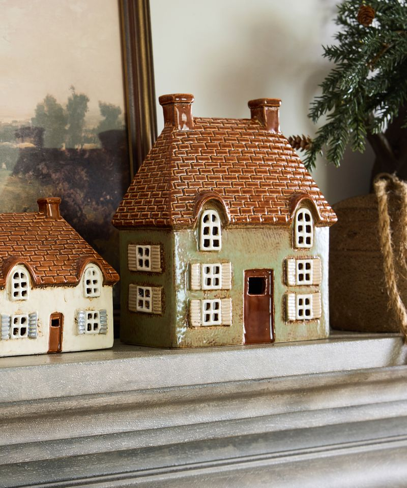 French Country Cotswold Tea Light Cottage Seagreen