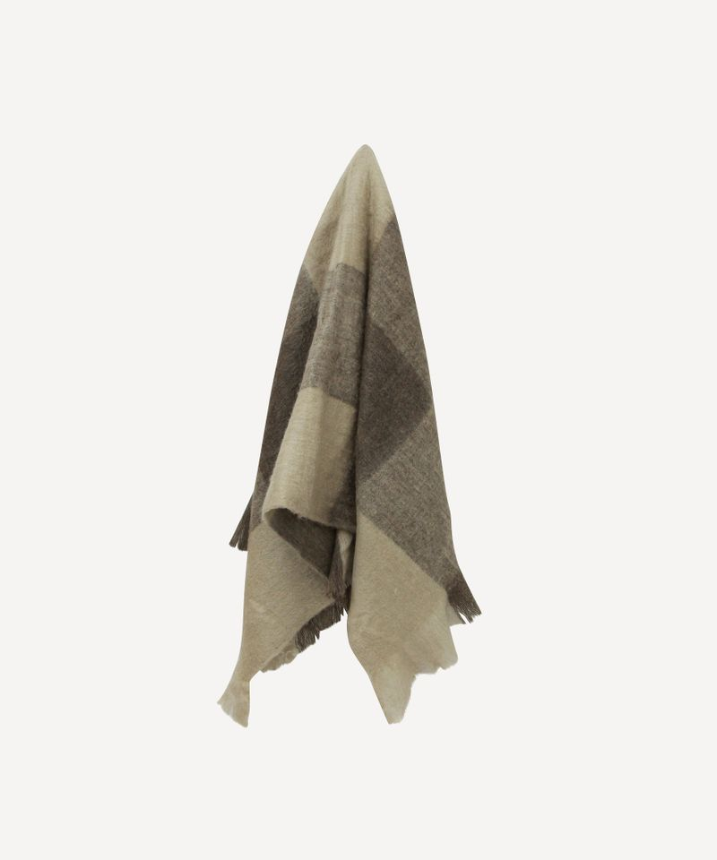 French Country Beige Brown Plaid Fringe Throw