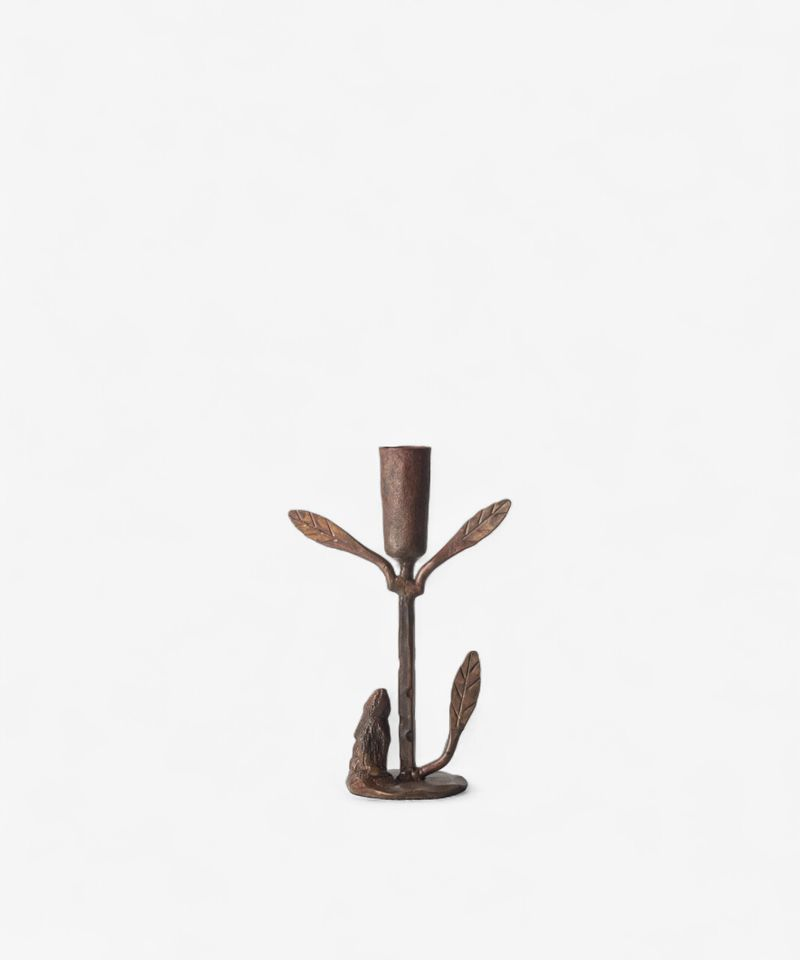 French Country Rabbit & Leaf Candleholder - Small