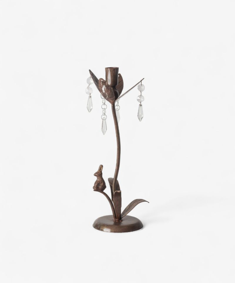 French Country Rabbit & Crystal Candleholder - Tall