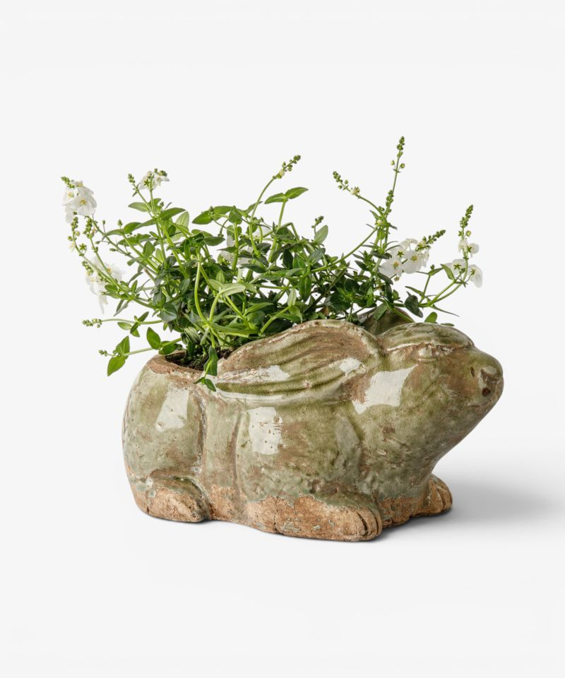 French Country Celadon Rabbit Planter