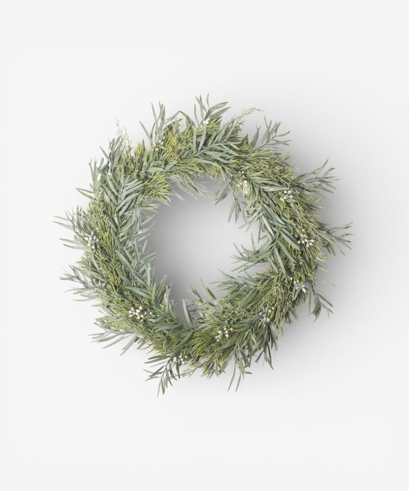 French Country Mixed Silver Green Wreath 60cm