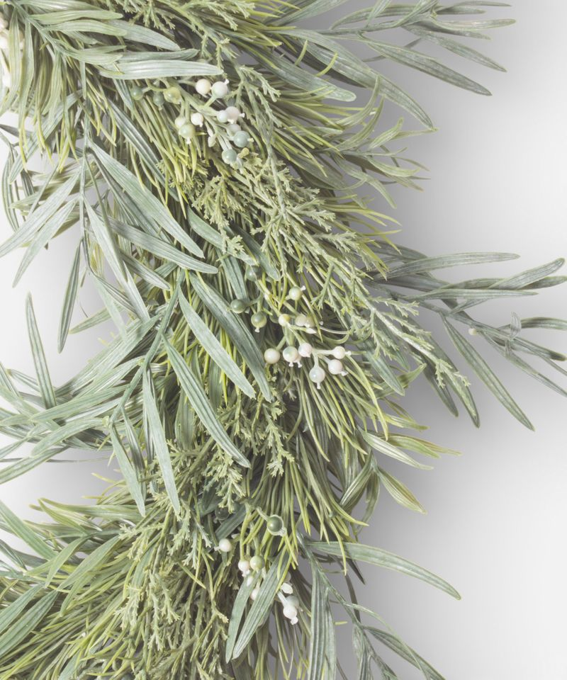 French Country Mixed Silver Green Wreath 60cm
