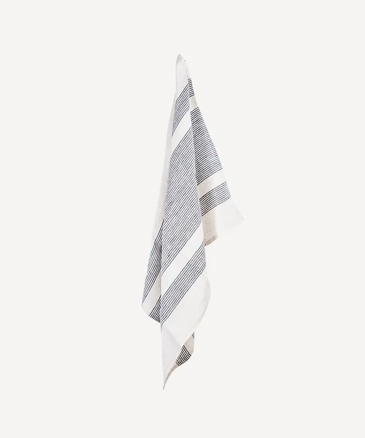 French Country Woven Multi Stripe Tea Towel - Natural & Black