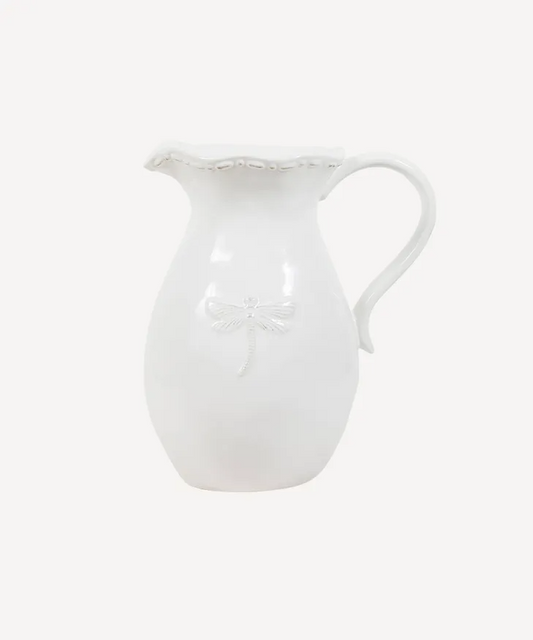 French Country Dragonfly Stoneware Jug Small - White