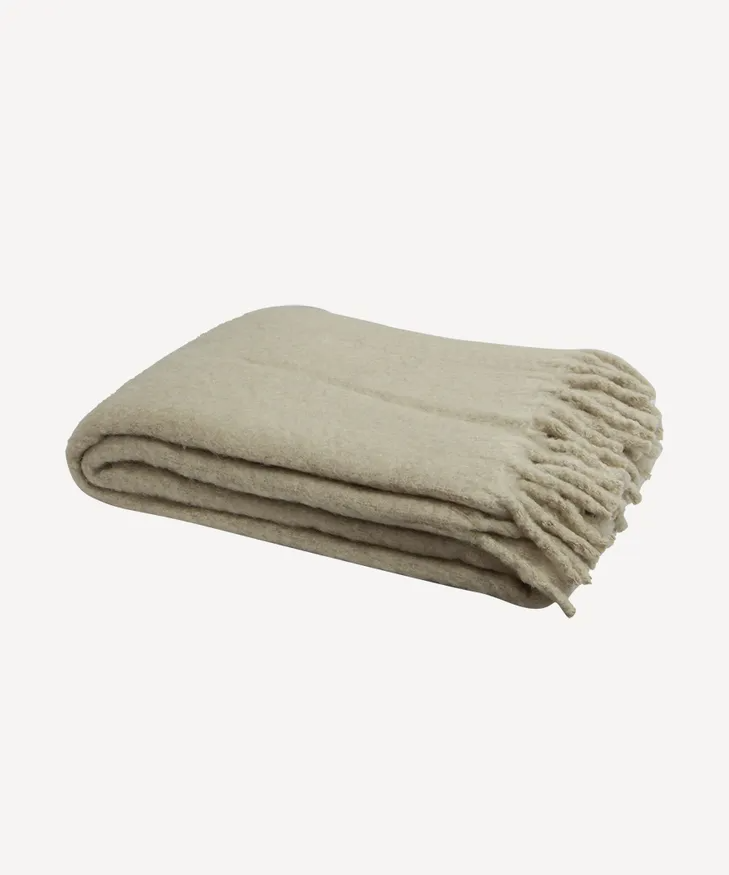 French Country Solid Fringed Throw - Biscuit