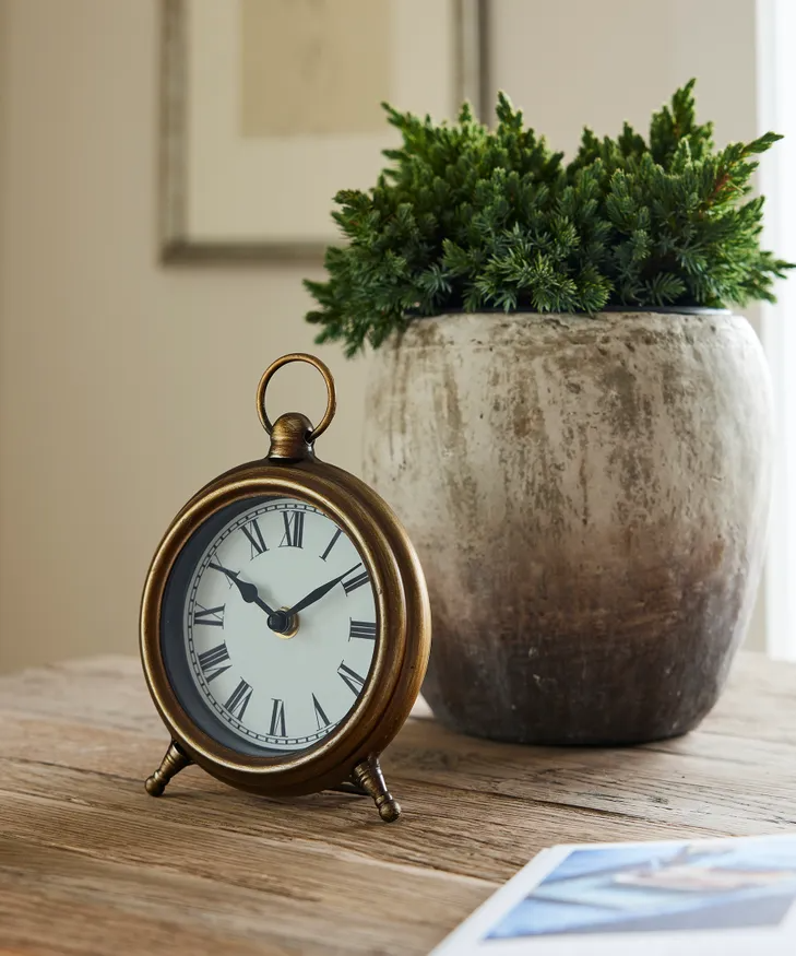 French Country Desk Clock Antique Gold