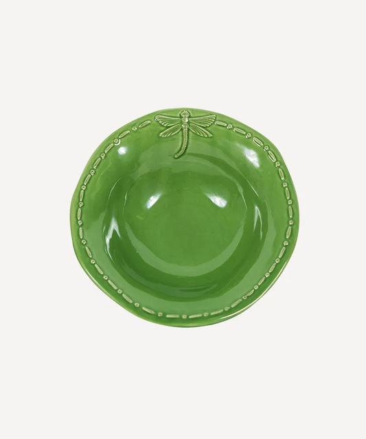 French Country Dragonfly Stoneware Cereal Bowl - Green