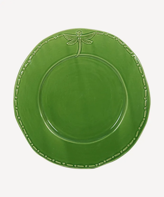 French Country Dragonfly Stoneware Dinner Plate - Green