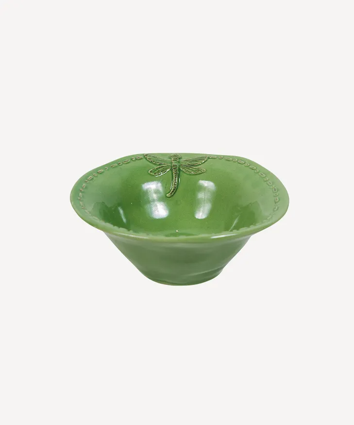 French Country Dragonfly Stoneware Salt Bowl - Green