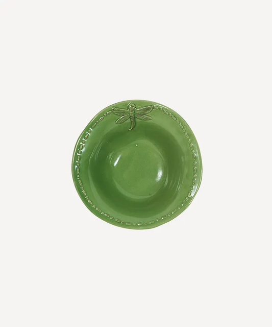 French Country Dragonfly Stoneware Salt Bowl - Green