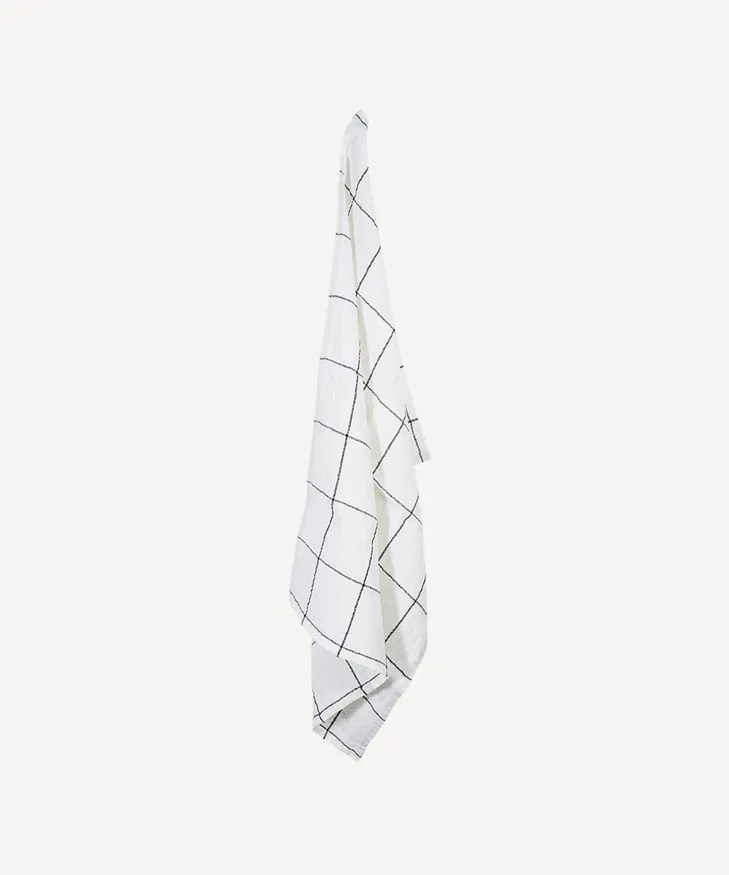 French Country Woven Check Tea Towel - Off-White & Black