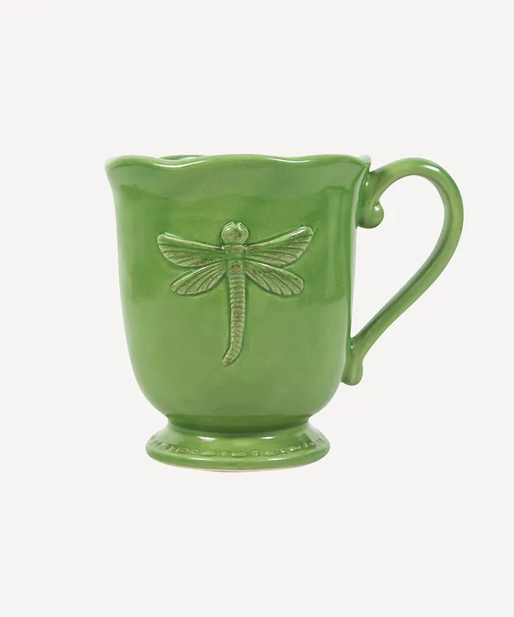 French Country Dragonfly Stoneware Mug - Green