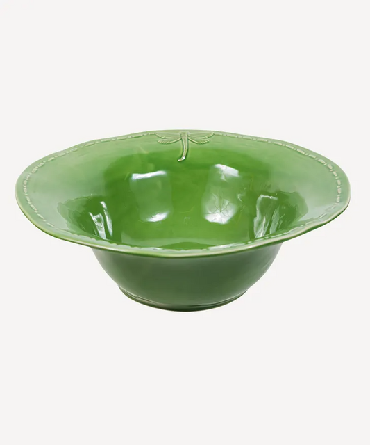 French Country Dragonfly Stoneware Salad Bowl Large - Green