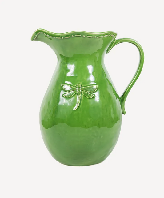 French Country Dragonfly Stoneware Jug Large - Green