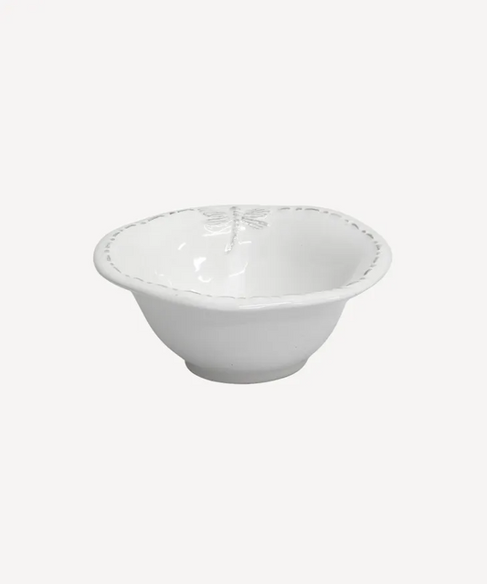 French Country Dragonfly Stoneware Salt Bowl - White
