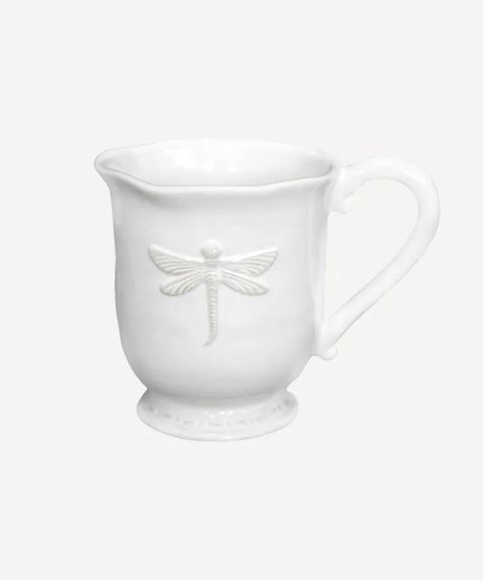 French Country Dragonfly Stoneware Mug - White