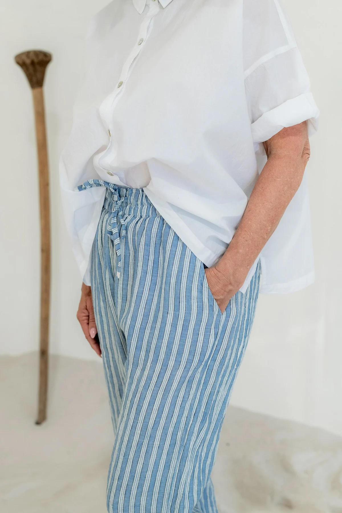 Meg By Design Kirra Pant Linen - Blue Pinstripe