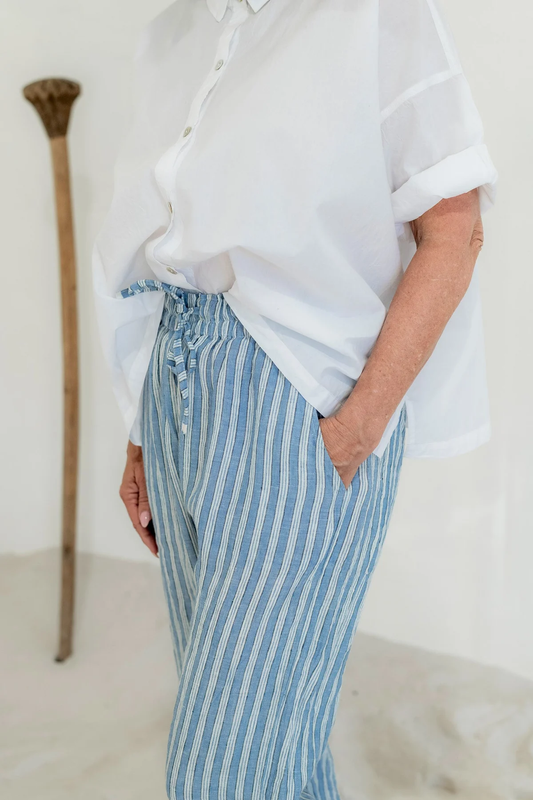 Meg By Design Kirra Pant Linen - Blue Pinstripe