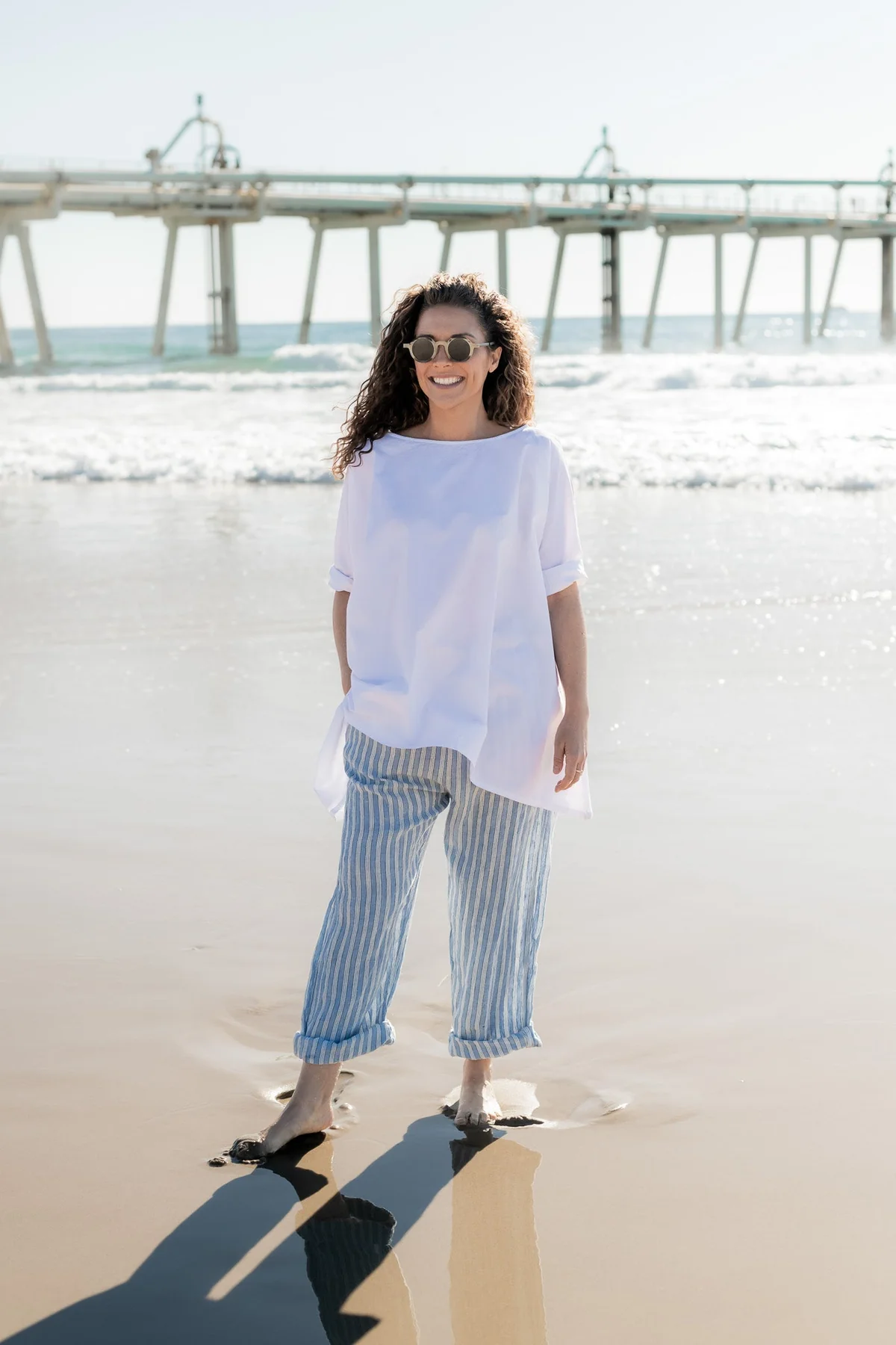 Meg By Design Kirra Pant Linen - Blue Pinstripe