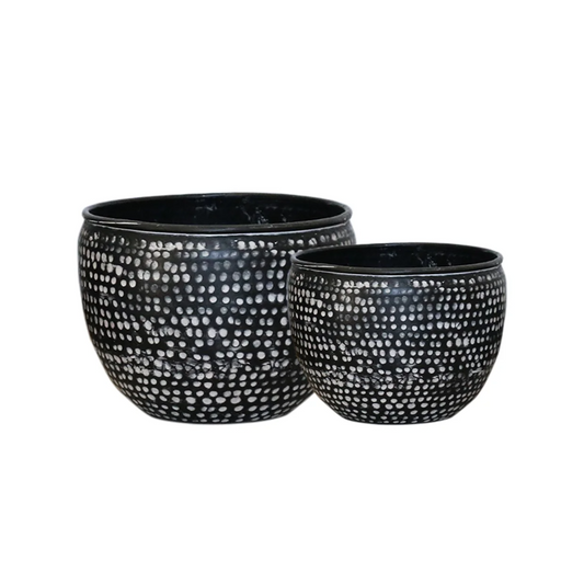 CC Interiors Haveli Hammered Planters in Black/White Finish