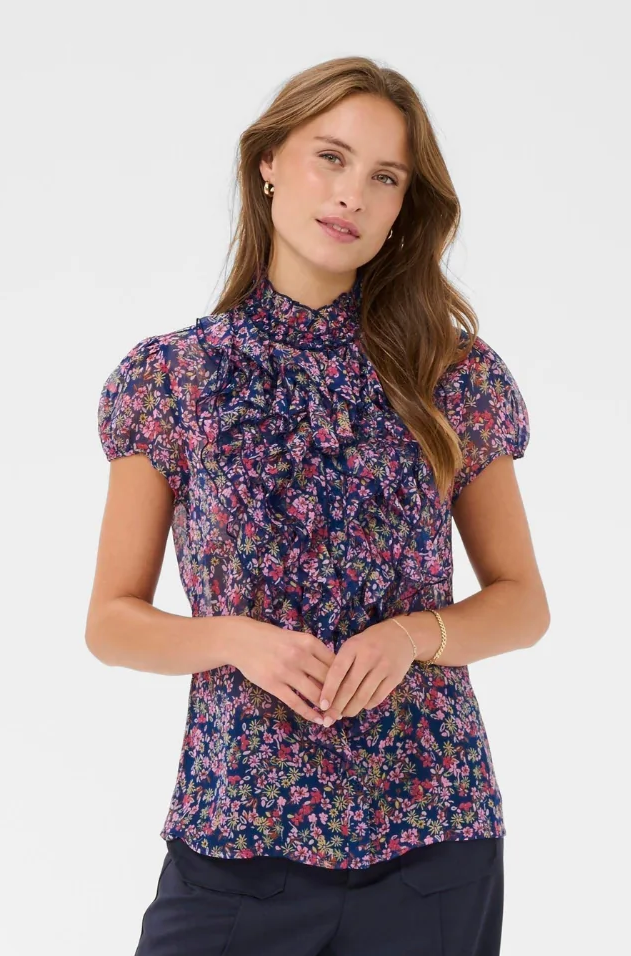 Saint Tropez Lilja SS Shirt - Navy Peony Bloom