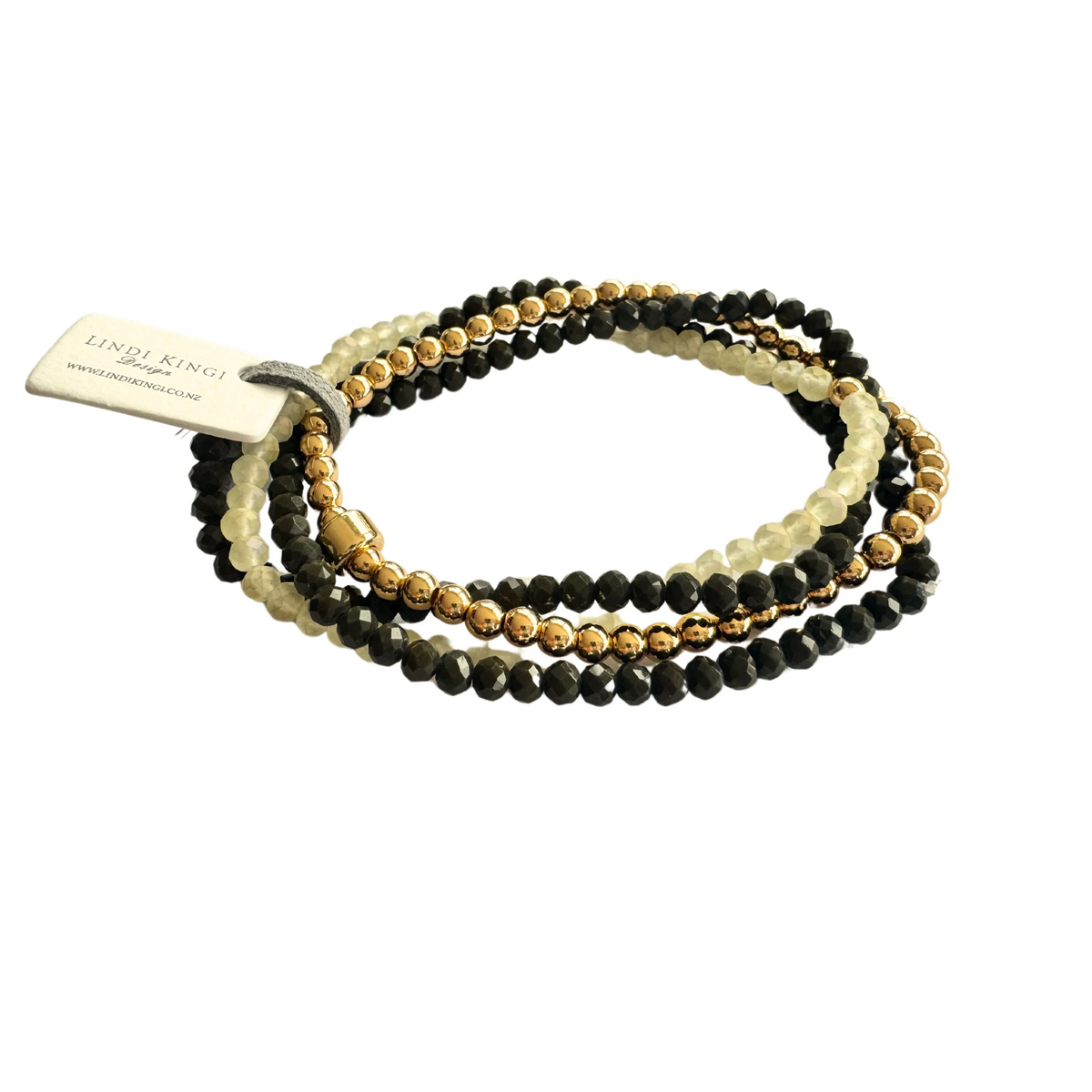 Lindi Kingi Beaded Bracelet Set - Olive Matte/Gold