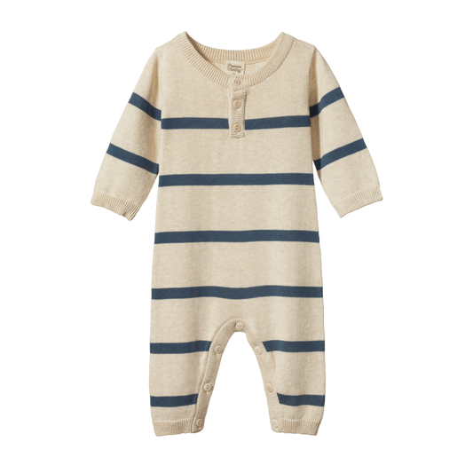 Nature Baby Lou Suit - Oatmeal Marl/Blue Stripe