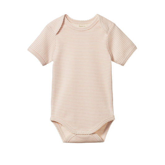 Nature Baby Short Sleeve Bodysuit - Rose Dust Pinstripe