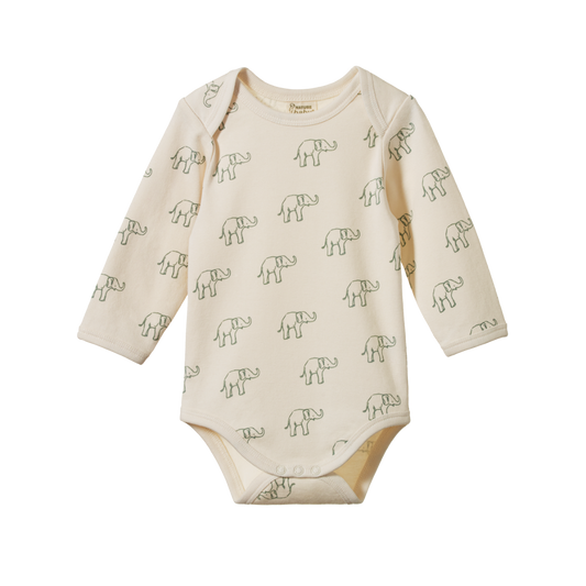 Nature Baby Long Sleeve Bodysuit - Elephant Print