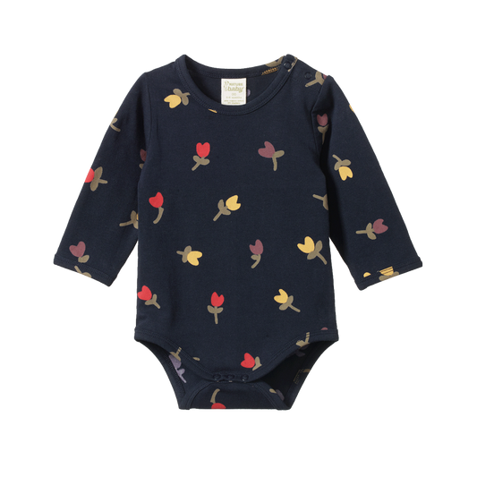 Nature Baby Stretch Jersey Long Sleeve Bodysuit - Navy Tulip