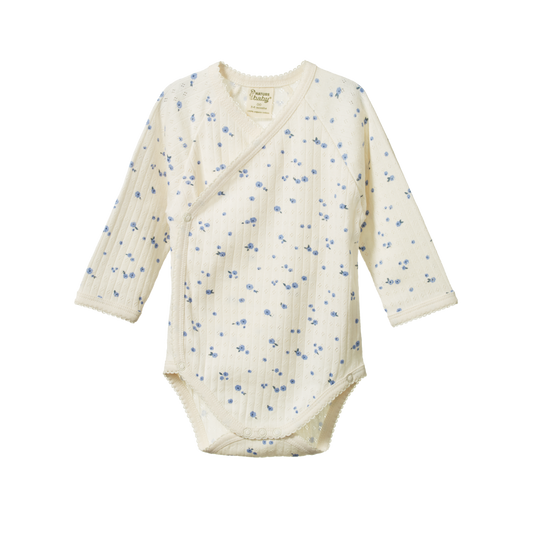 Nature Baby Long Sleeve Pointelle Kimono Bodysuit - Daisy Print