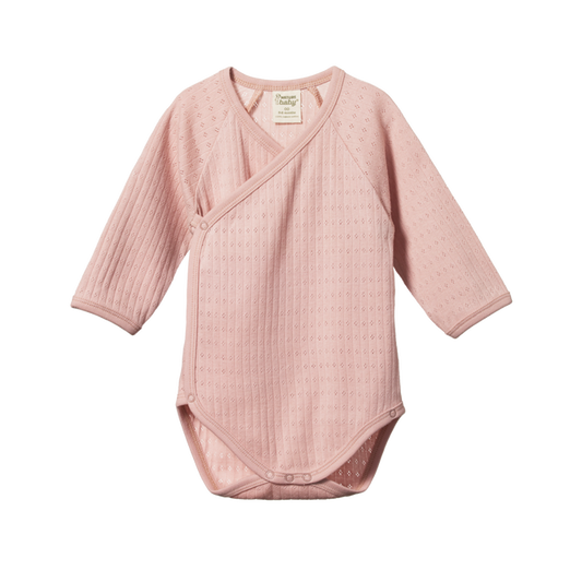 Nature Baby Long Sleeve Pointelle Kimono Bodysuit - Rose Bud