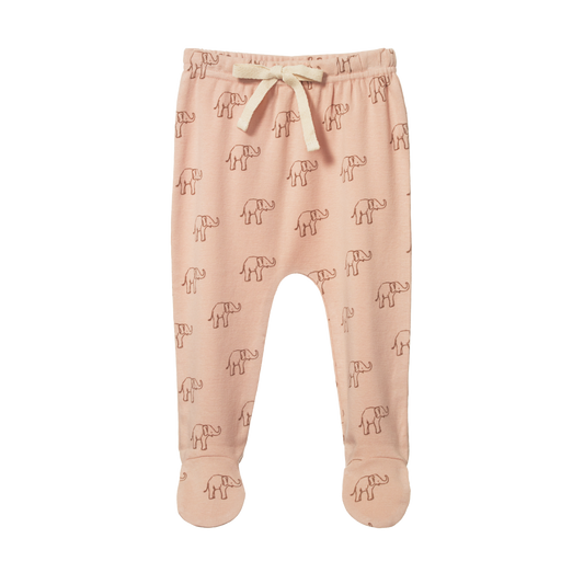 Nature Baby Footed Rompers - Elephant Rose Dust Print