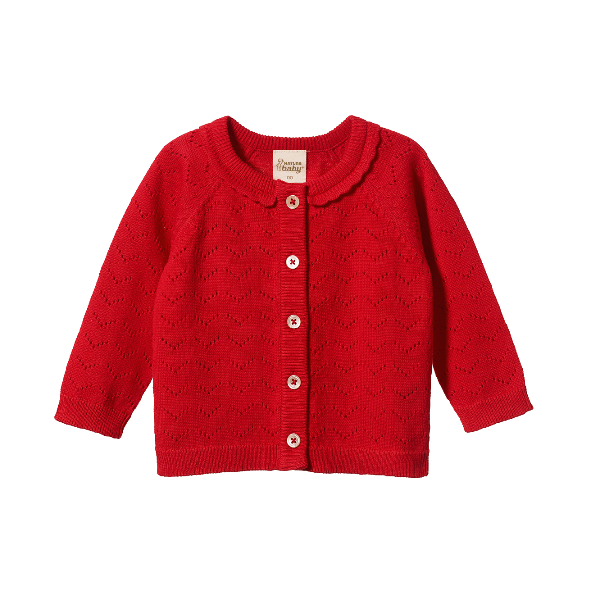 Nature Baby Piper Cardigan - Raspberry Red Pointelle