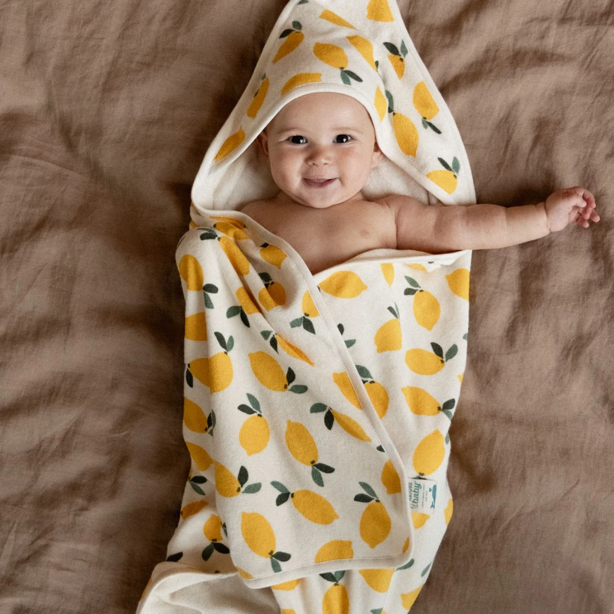 Nature Baby Organic Cotton Hooded Towel - Lemon Print*