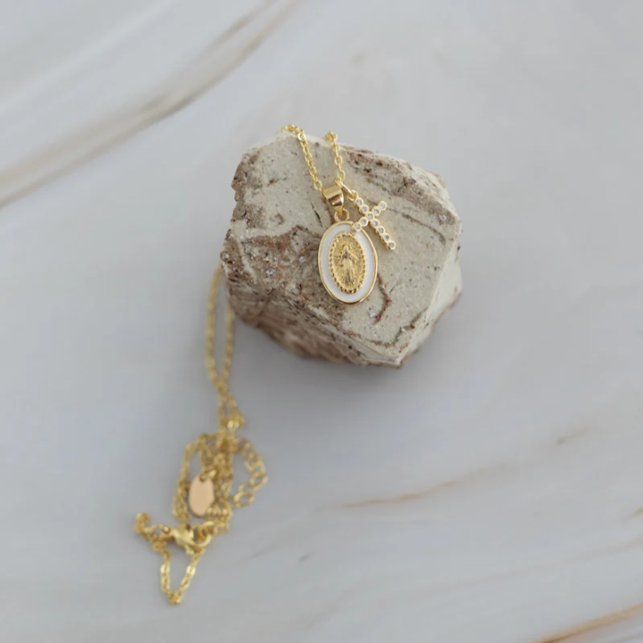 Queen Of The Foxes Necklace Tiny Mary + Cross - Gold