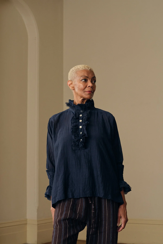 Meg By Design Odile Blouse Silk Cotton - Navy