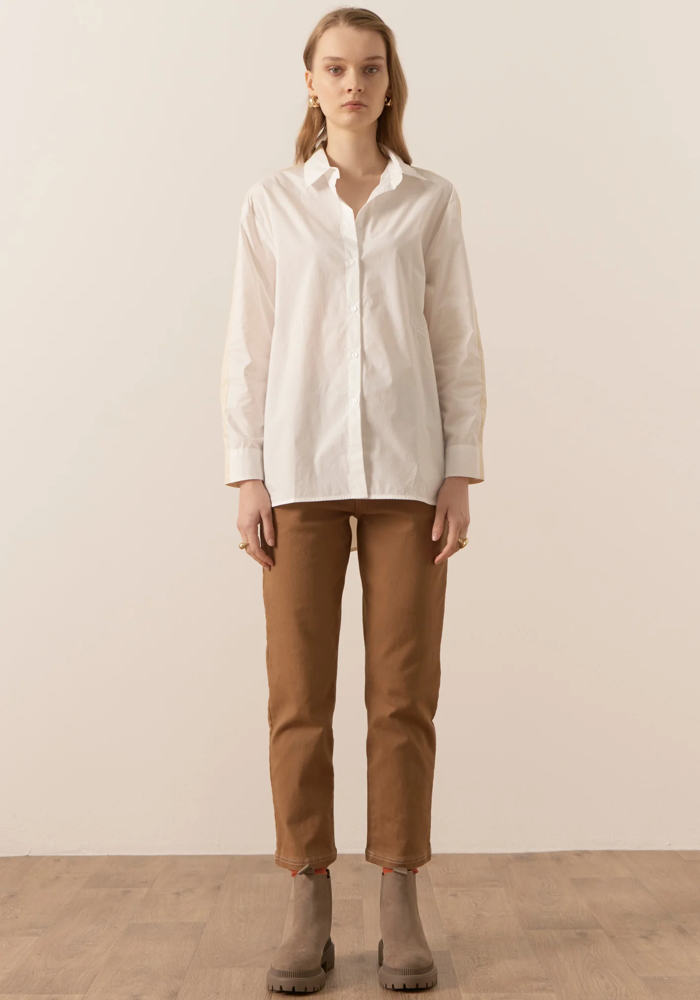 POL Eyre Contrast Back Shirt - White/Pebble