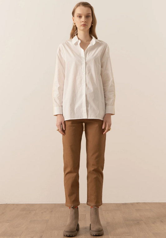 POL Eyre Contrast Back Shirt - White/Pebble