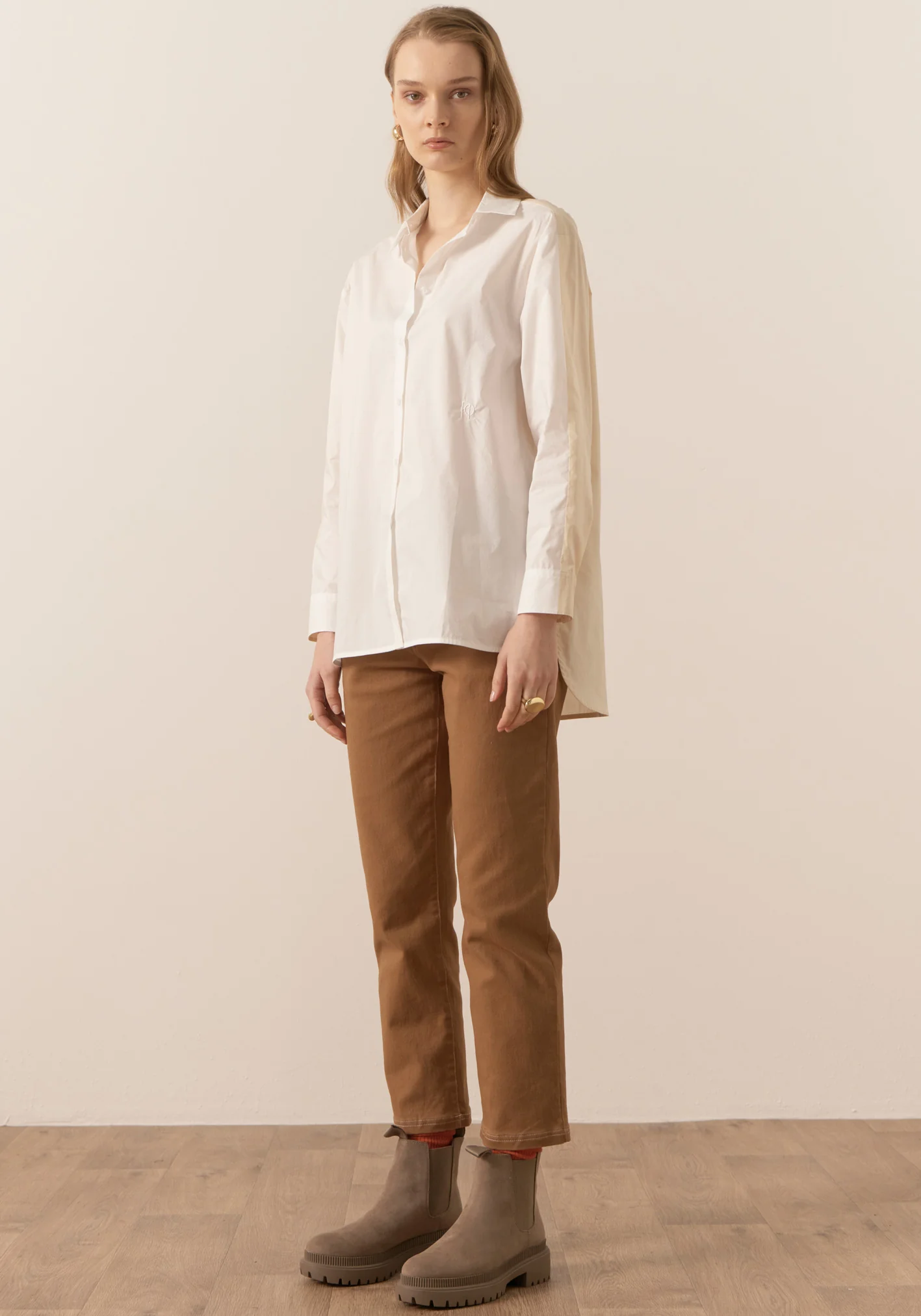 POL Eyre Contrast Back Shirt - White/Pebble