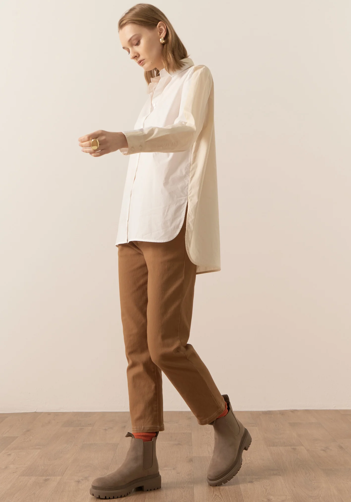 POL Eyre Contrast Back Shirt - White/Pebble