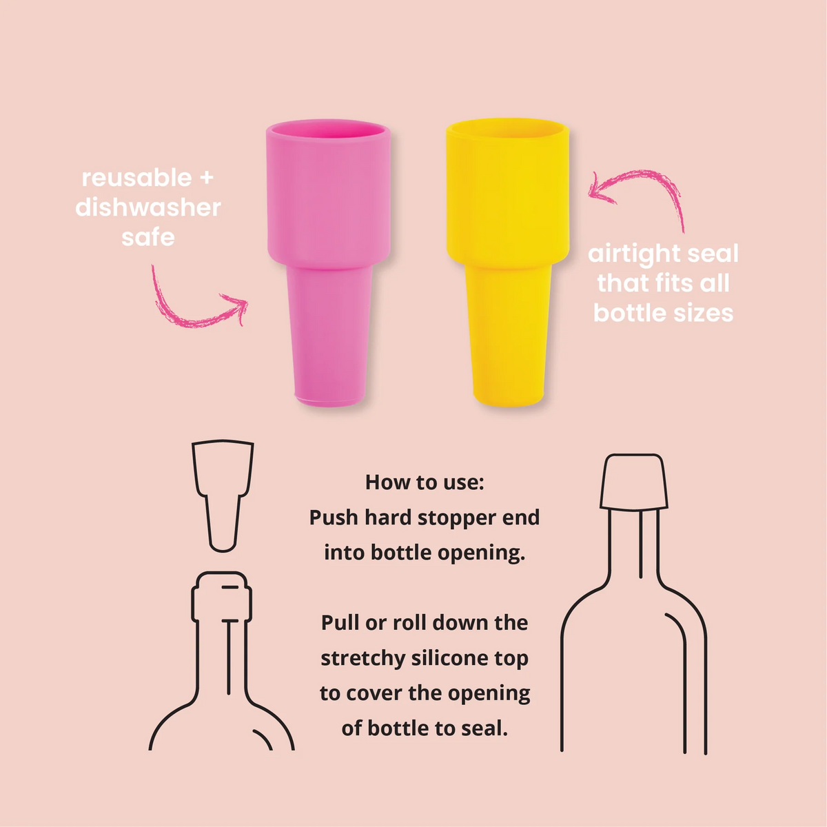 Annabel Trends Silicork Wine Stopper - Pink & Yellow