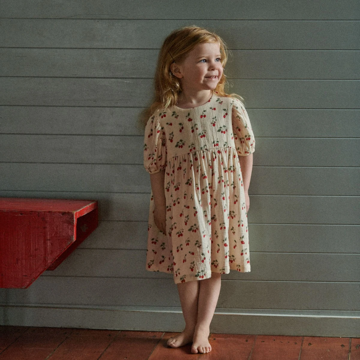 Nature Baby Albertine Dress Muslin - Strawberry Print