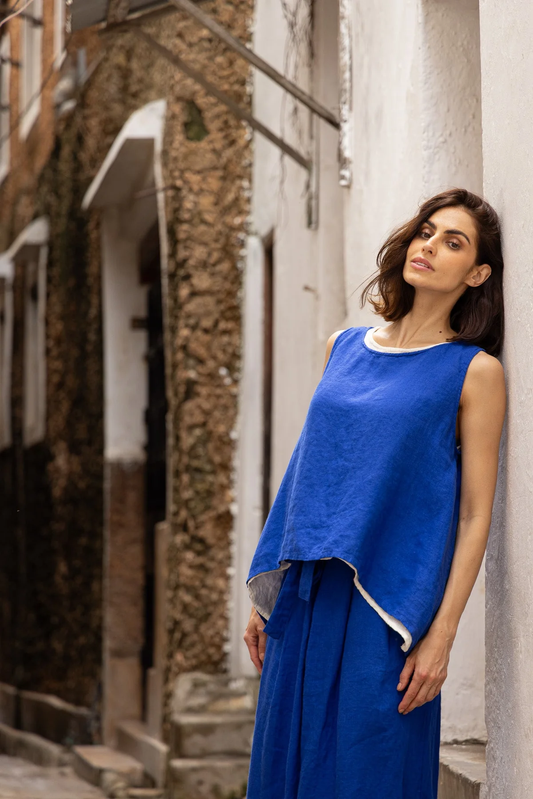 Meg By Design Taji Top Linen - Cobalt