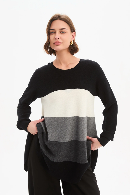 Tirelli Colourblock Stripe Knit - Grey Colourblock
