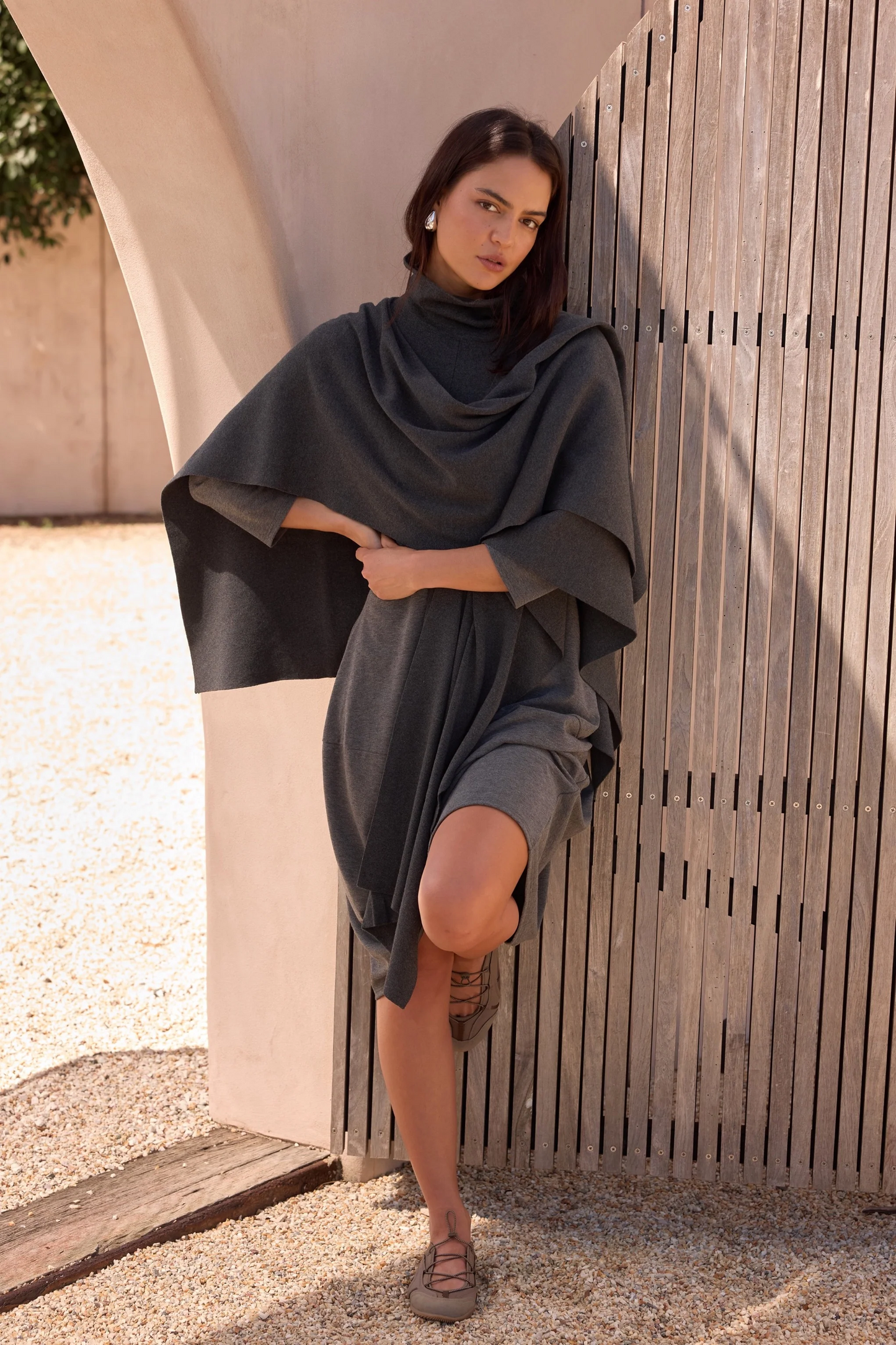 Tirelli Crossover Wrap Knit - Charcoal
